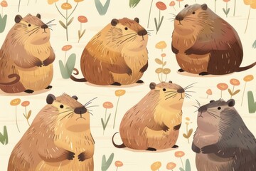 pattern with capybaras. background for textile design, cover, wrapping paper. ai generated