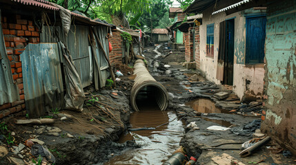 dirty open big sewer in villages