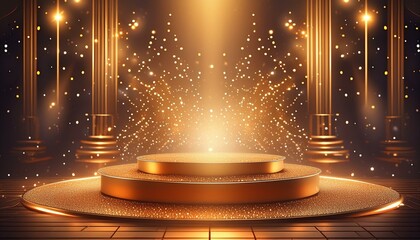 Award ceremony background, luxury podium, and glitter light effects decorations