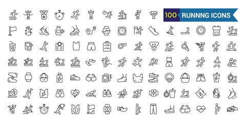 Running icons set. Outline set of running vector icons for ui design. Outline icon collection. Editable stroke.