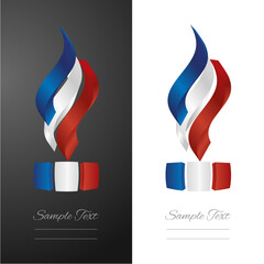 Wall Mural - French abstract 3D wavy flag ribbon for fashion and industry labels. France 3D torch flame strip label sticker icon vector