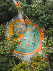 Poster - Aerial shot of a small playground in the woods