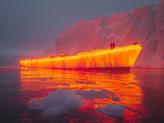 Wall Mural - Glowing ship on the surface of the Arctic Ocean