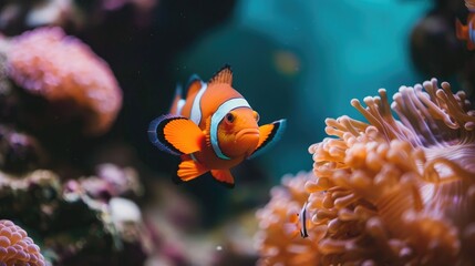 Vivid orange clownfish in fish tank