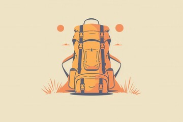 Aufkleber - A simple illustration of a backpack against a minimalist background with two suns. The stylized backpack symbolizes travel and adventure. Generative AI