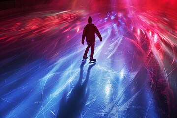 Wall Mural - Silhouette of a man skating on an ice rink