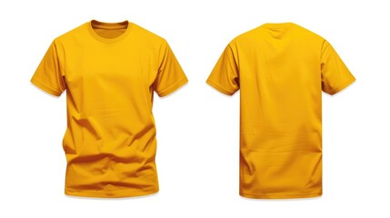 Isolated white background men s yellow t shirt template with blank orange shirt mockup
