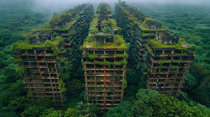 Wall Mural - Ruins of civilization getting covered in dense vegetation