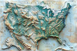© Tanicsean - A detailed shaded relief map of the United States, highlighting geographic features and elevation variations across states, including mountain ranges, valleys, and coastal regions