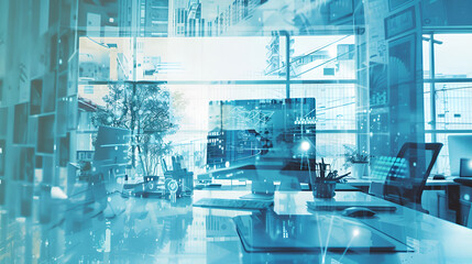 abstract defocused blurred technology space background, empty business corridor or shopping mall,Abstract virtual coding illustration on Los Angeles cityscape background, software development concept