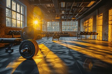 Wall Mural - A gym with a lot of equipment and a large window