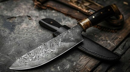 Beautiful handmade Damascus steel knife, featuring a unique blade pattern and an artisan-crafted handle.