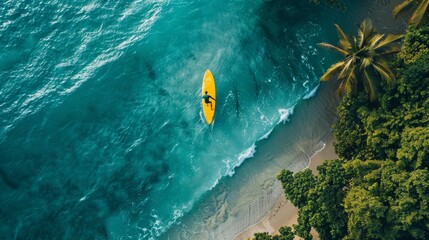 Wall Mural - surfer in the ocean from above ai generated