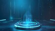 © Gary - Vector illustrations of Futuristic digital technology stage with glowing blue pedestal podium stage layout for hi tech showcase.Digital tech concept.