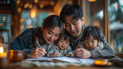 Poster - parent and children study in classroom