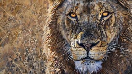 Wall Mural - Male lion from the Kgalagadi desert facial portrait in fine art. Panthera leo. 