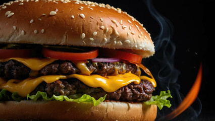 delicious hamburger on a wooden board