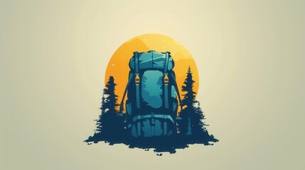 Aufkleber - A stylized illustration of a backpack set against a minimalist background featuring a sunset. Generative AI