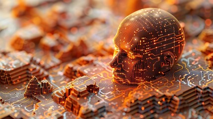 Illustration of a machine learning process featuring artificial intelligence, deep data mining, and machine learning as components of modern computer technology concepts, portrayed in a 3D rendering