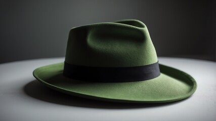 Sticker - a green hat on white table and plain background with dramatic lighting