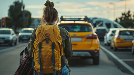 Back to school car with many luggage and student in front of car