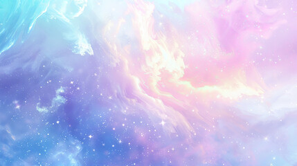 dreamy pastel pink and blue sky with clouds and shining stars. fantasy and celestial background. des
