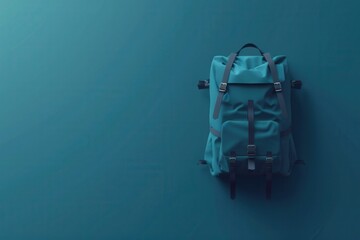 Aufkleber - A simple, minimalist photo of a teal backpack against a solid blue background. Generative AI