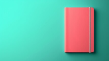 Poster - Pink Notebook on Turquoise Background.