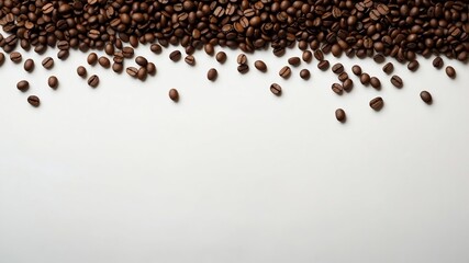 Wall Mural - bunch of coffee beans on white table and plain background with dramatic lighting