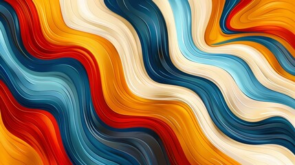 Wall Mural - Abstract Wavy Lines in Red, Blue, Yellow, and White