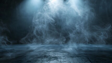 Wall Mural - Abstract technology background, Empty dark cement floor, studio room with smoke floating up the interior texture, wall background, spotlights, laser light, digital future technology concept.