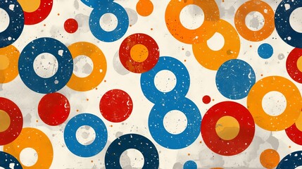 Wall Mural - Abstract Geometric Pattern With Red, Blue, and Yellow Circles on a White Background