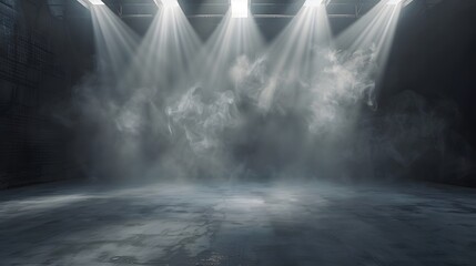 Wall Mural - Abstract technology background, Empty dark cement floor, studio room with smoke floating up the interior texture, wall background, spotlights, laser light, digital future technology concept.