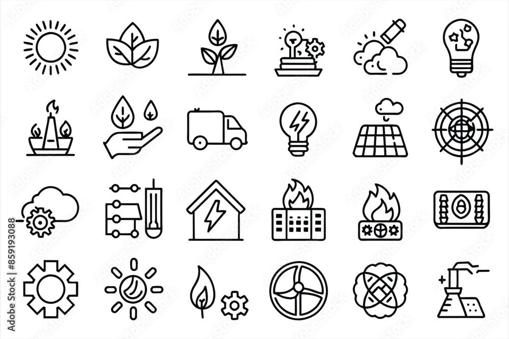 Gallery Detail: Net Zero Outline Icons With Editable Stroke Collection Includes Carbon