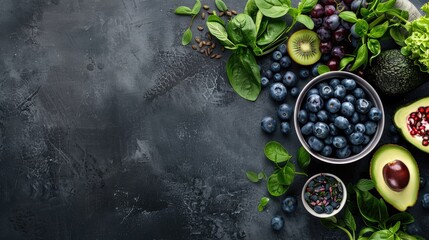 Wall Mural - Fresh blueberries with space for text Antioxidant superfood bowl for health