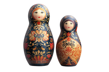 Wall Mural - Traditional Russian nesting dolls with intricate patterns and vibrant colors against a white background, showcasing cultural craftsmanship.