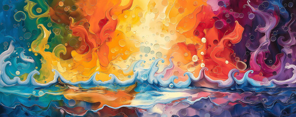 abstract painting with vivid colors and dynamic shapes creating a visual spectacle. concept of artis