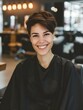 © Pascal - happy woman with short hair sitting in salon in beauty salon