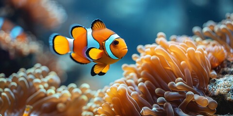 Wall Mural - clown fish and colorful corals in the ocean