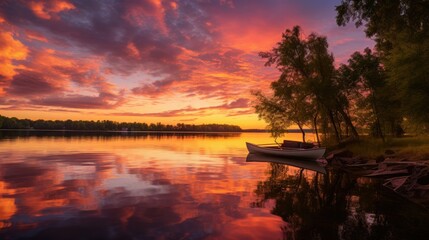 Canvas Print - sunset over lake