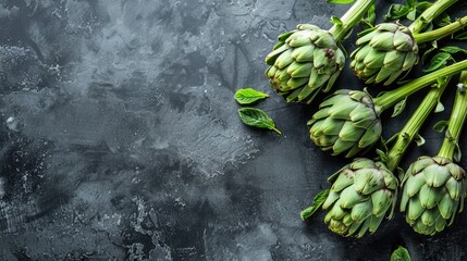 Wall Mural - Fresh green artichokes with copy space from above