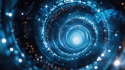 Leinwandbilder - Blue background with glowing lines and circles in the center, futuristic style. The light effect is blue color with white dots of different sizes on dark space for design elements. Generative AI.