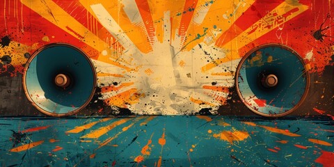 Canvas Print - Retro Speaker Design with Sunburst and Splatter