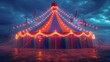 © GT MASTER - Dazzling D rendering of a circus tent bathed in vibrant light. Concept Circus Tent, 3D Rendering, Vibrant Light, Dazzling Effect