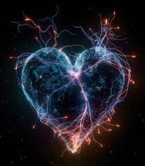 Poster - A heart symbol made with electricity, 3d, simple, transparent background. Generative AI.