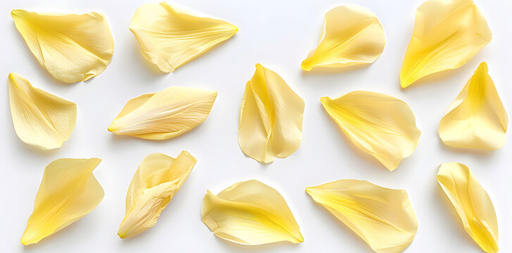 Collection of soft yellow flower petals isolated on white