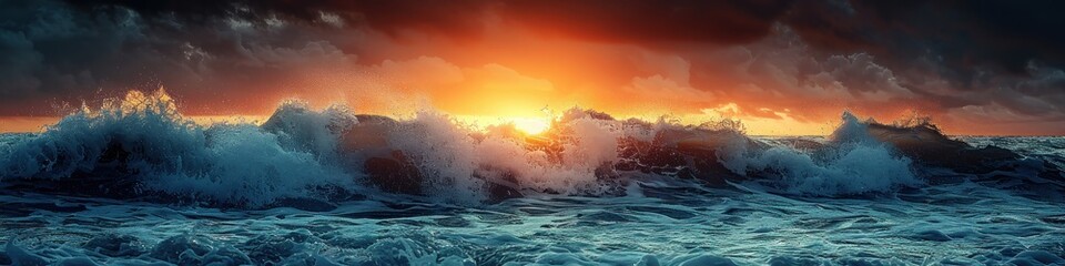 Wall Mural - Ocean Sunset with Dramatic Waves