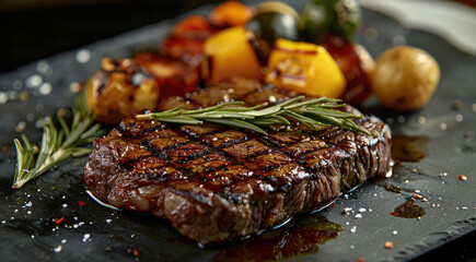 Wall Mural - Grilled beef, grilled vegetables, in a luxurious style. food. Generative AI.