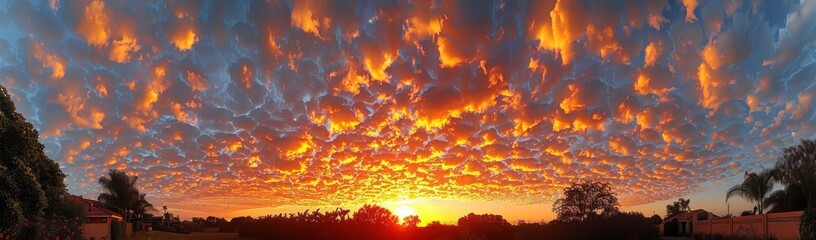 Wall Mural - Fiery Sunset Sky with Dramatic Cloud Formations