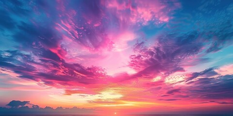 Poster - Vibrant Sunset Over the Ocean with Pink and Blue Clouds